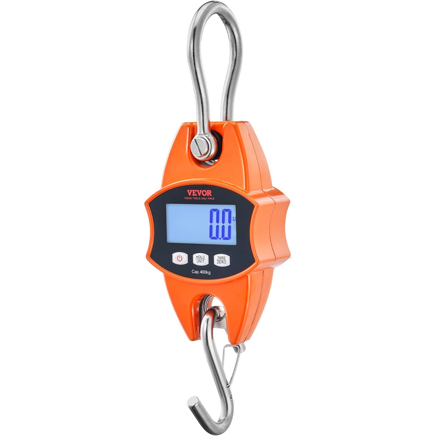 Digital Crane Våg, 880 lbs/400 kg, Industriell Heavy Duty Hängningsvåg med gjuten aluminiumfodral & LCD-skärm, Handhållen minikran med krokar för gård, jakt, fiske, utomhus, garage (orange)