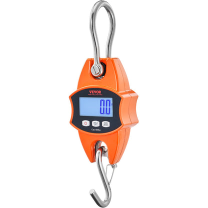 Digital Crane Våg, 880 lbs/400 kg, Industriell Heavy Duty Hängningsvåg med gjuten aluminiumfodral & LCD-skärm, Handhållen minikran med krokar för gård, jakt, fiske, utomhus, garage (orange)