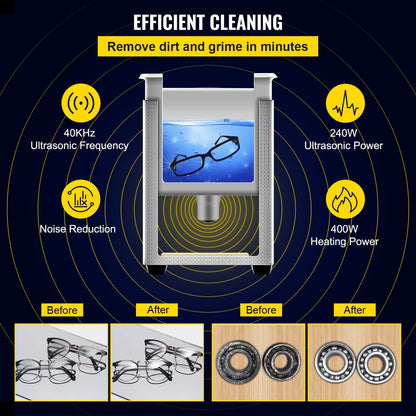 10L Digital Ultrasonic Cleaner Heater Timer Smycken Glasögonrengöring