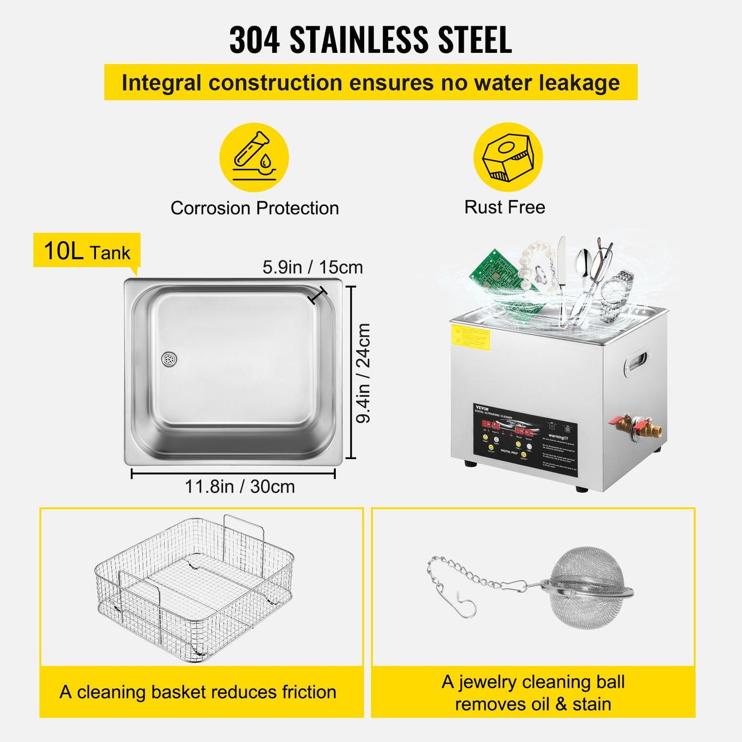 10L Digital Ultrasonic Cleaner Heater Timer Smycken Glasögonrengöring
