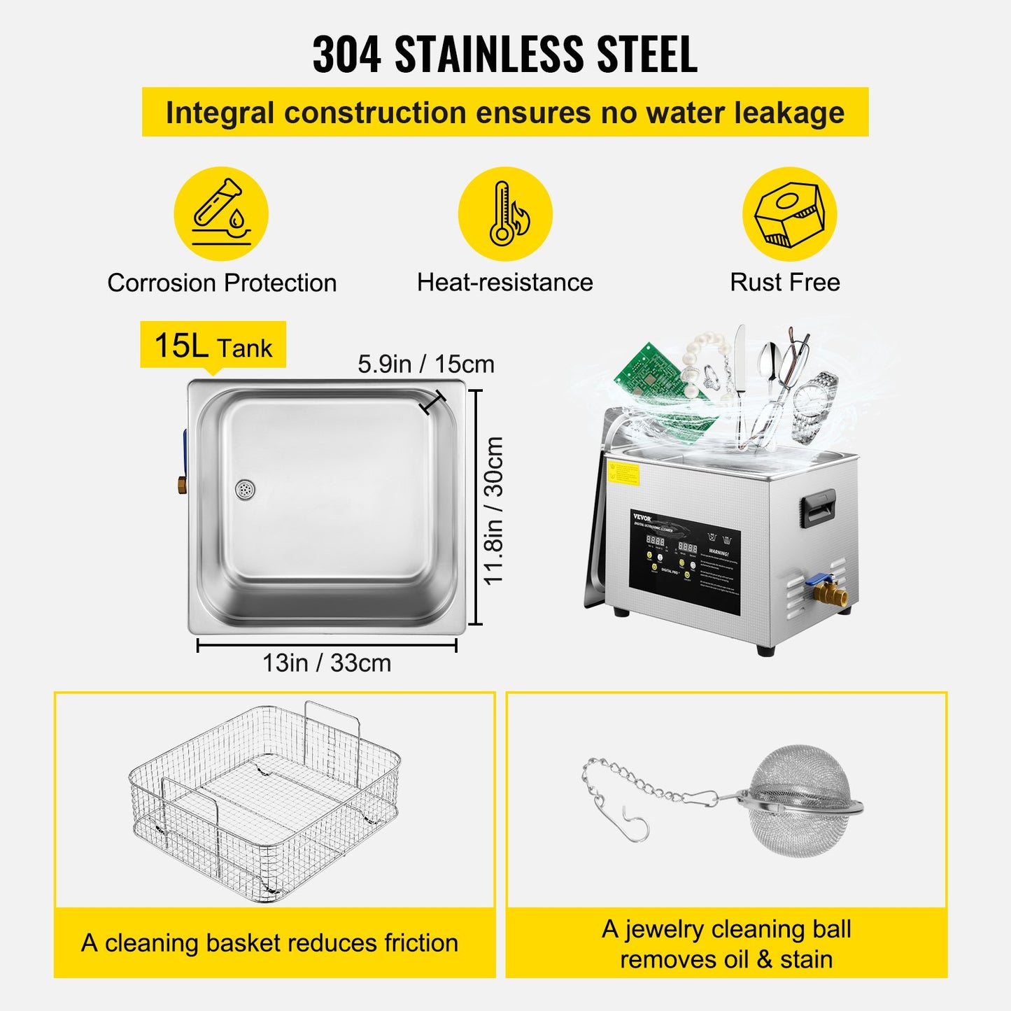 15L Digital Ultrasonic Cleaner Heater Timer 600W 40KHz rengöringsmaskin