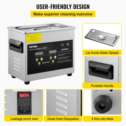3L Digital Ultrasonic Cleaner Heater Timer Smycken Glasögonrengöring