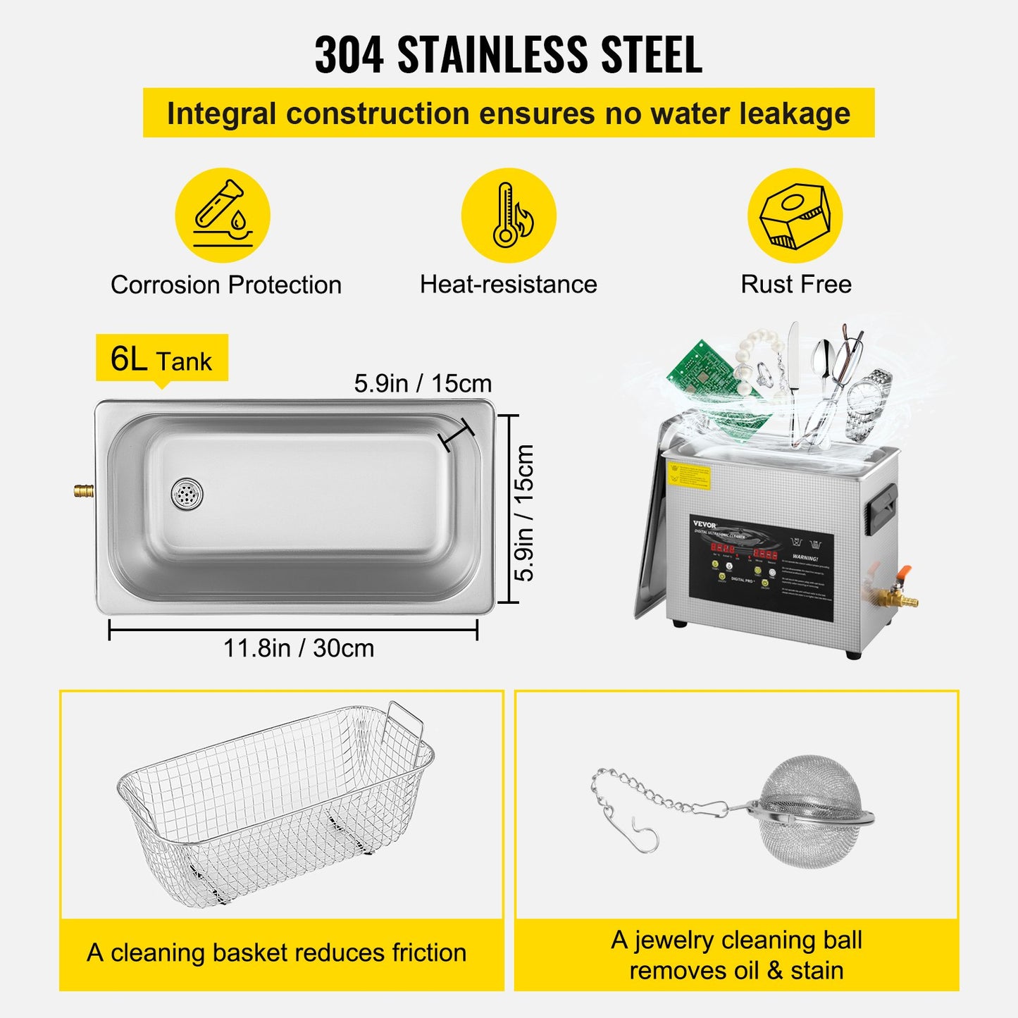 6L Digital Ultrasonic Cleaner Heater Timer 400W Kraftfull Smycken Glasögon