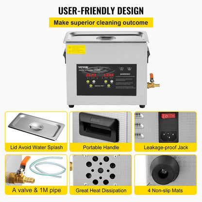6L Digital Ultrasonic Cleaner Heater Timer 400W Kraftfull Smycken Glasögon