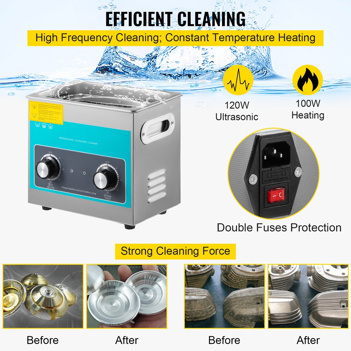 Knob Ultrasonic Cleaner 3L 40kHz Ultrasonic Cleaner Machine Knob Control Sonic Cleaner 304 Stainless Steel Ultrasonic Cleaner Machine with Heater &amp; Timer for Cleaning Jewelry Glasses Watches