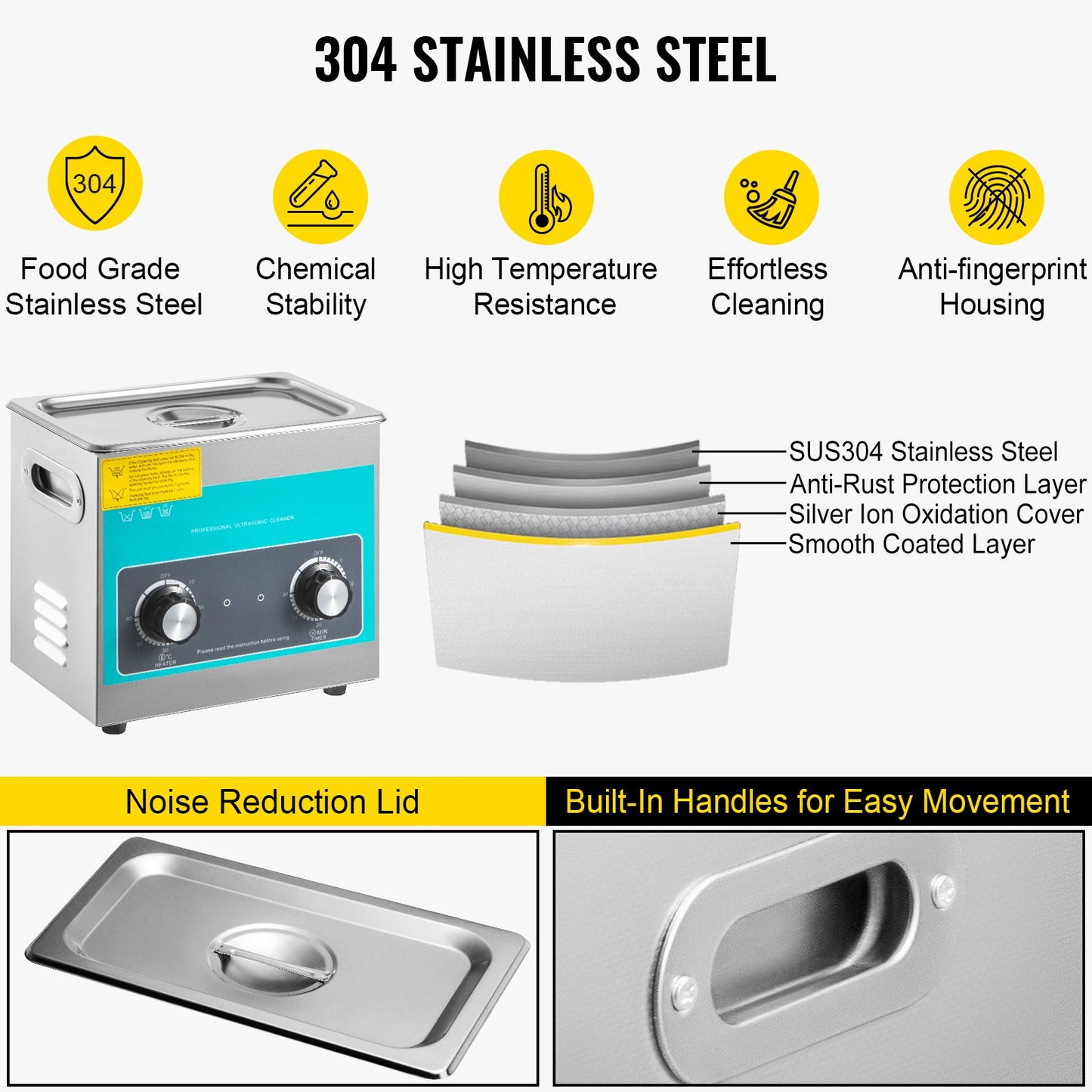 Knob Ultrasonic Cleaner 3L 40kHz Ultrasonic Cleaner Machine Knob Control Sonic Cleaner 304 Stainless Steel Ultrasonic Cleaner Machine with Heater &amp; Timer for Cleaning Jewelry Glasses Watches
