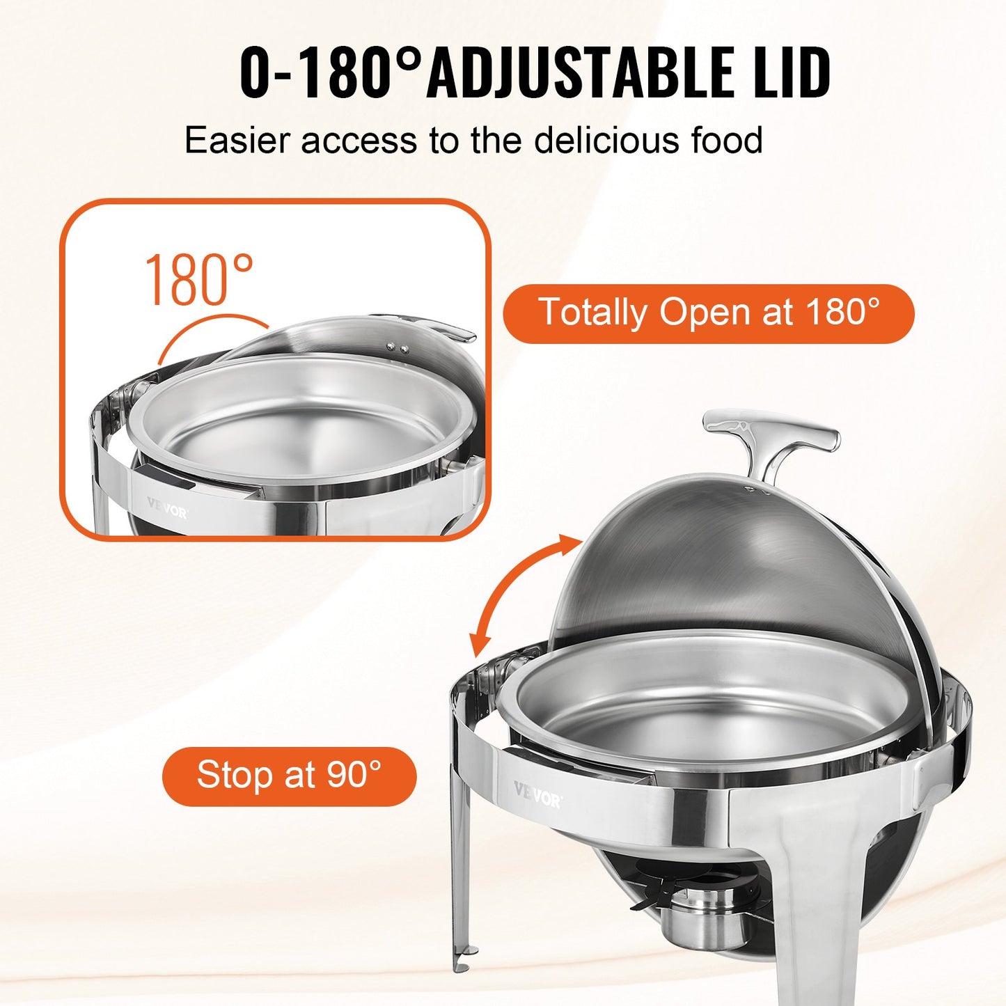 Roll Top Chafing Dish Buffet Set, 6 Qt 2 Pack, rostfritt stål Chafer med 2 fullstora kastruller, Round Catering Warmer Server med lock Vattenpanna Stativ Bränslehållare, för minst 5 personer