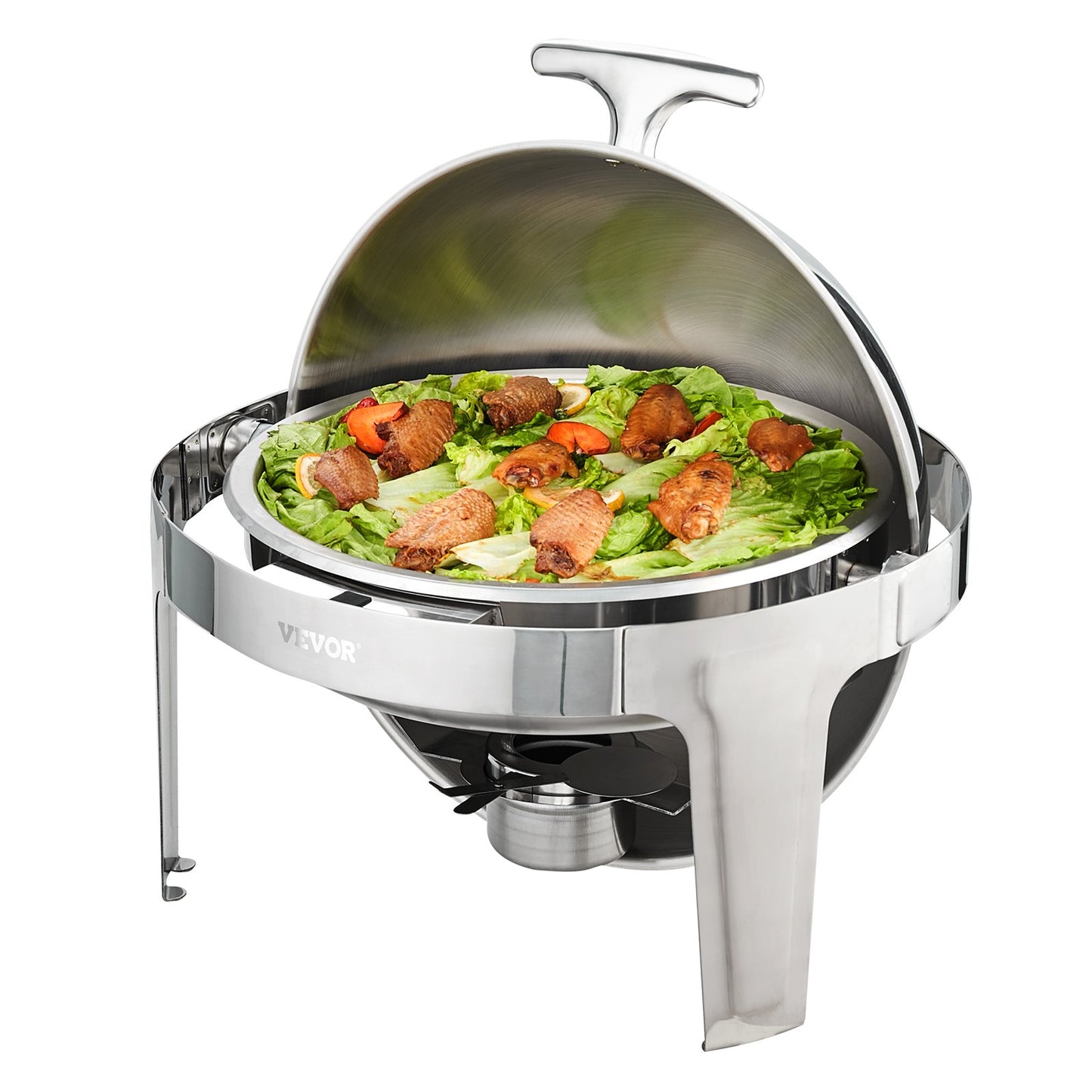 Roll Top Chafing Dish Buffet Set, 6 Qt 2 Pack, rostfritt stål Chafer med 2 fullstora kastruller, Round Catering Warmer Server med lock Vattenpanna Stativ Bränslehållare, för minst 5 personer