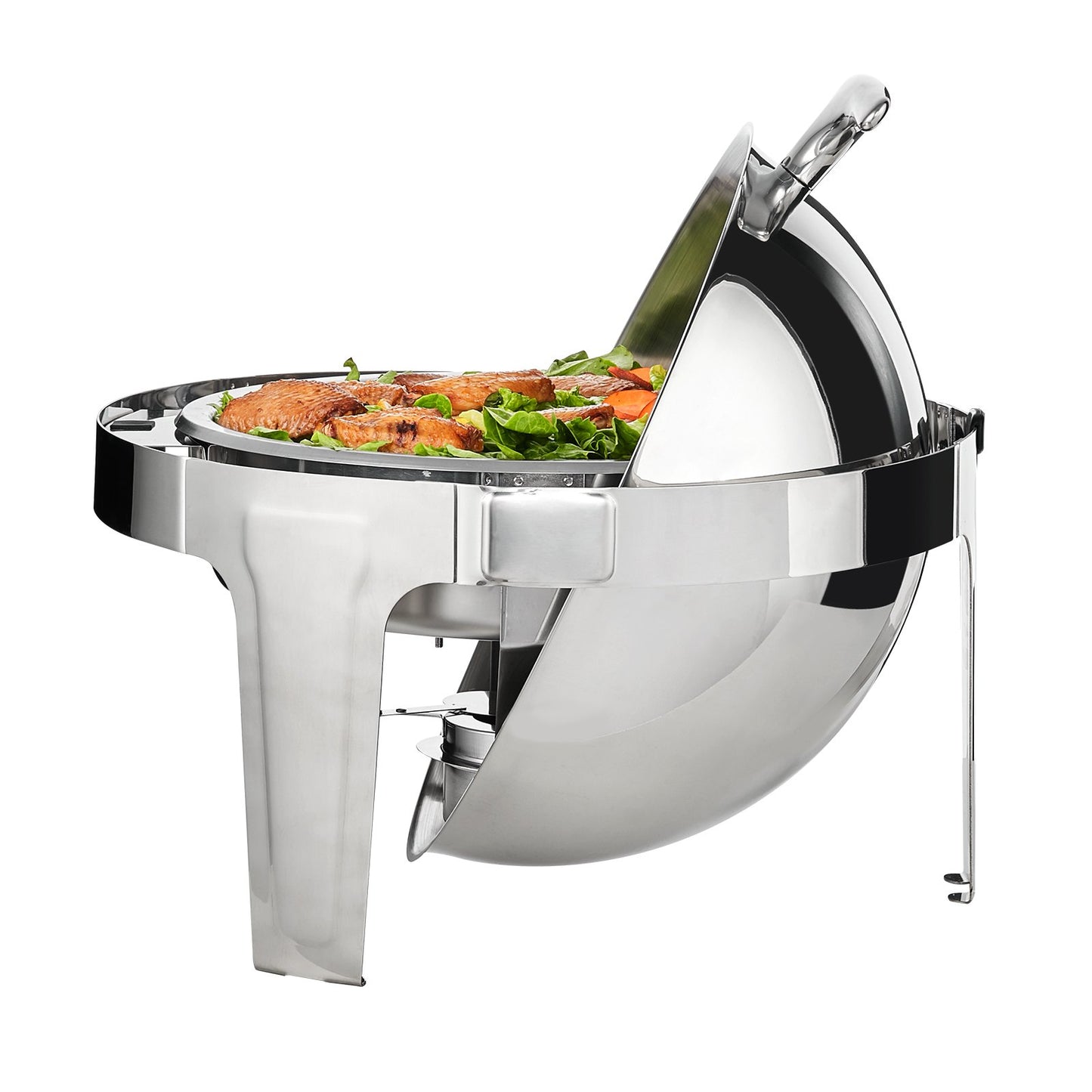 Roll Top Chafing Dish Buffet Set, 6 Qt 2 Pack, rostfritt stål Chafer med 2 fullstora kastruller, Round Catering Warmer Server med lock Vattenpanna Stativ Bränslehållare, för minst 5 personer