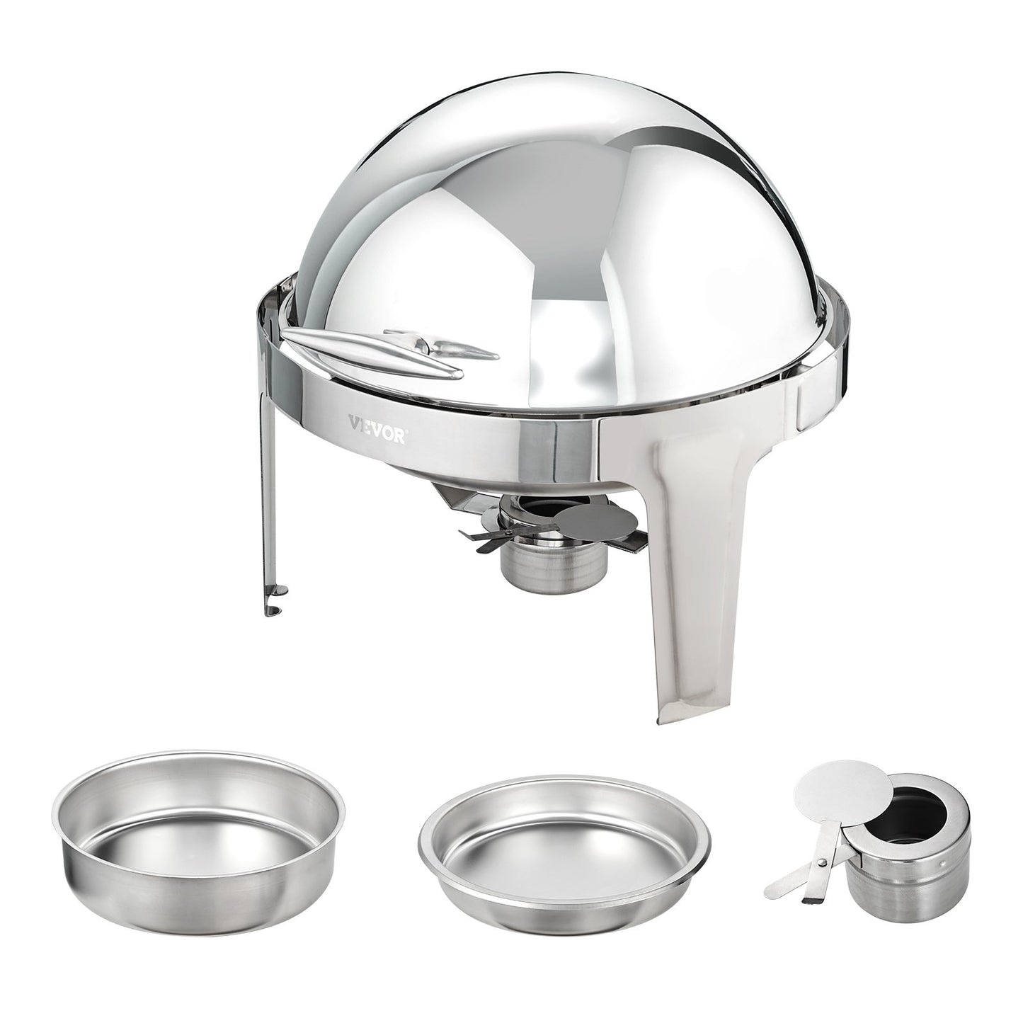 Roll Top Chafing Dish Buffet Set, 6 Qt 2 Pack, rostfritt stål Chafer med 2 fullstora kastruller, Round Catering Warmer Server med lock Vattenpanna Stativ Bränslehållare, för minst 5 personer