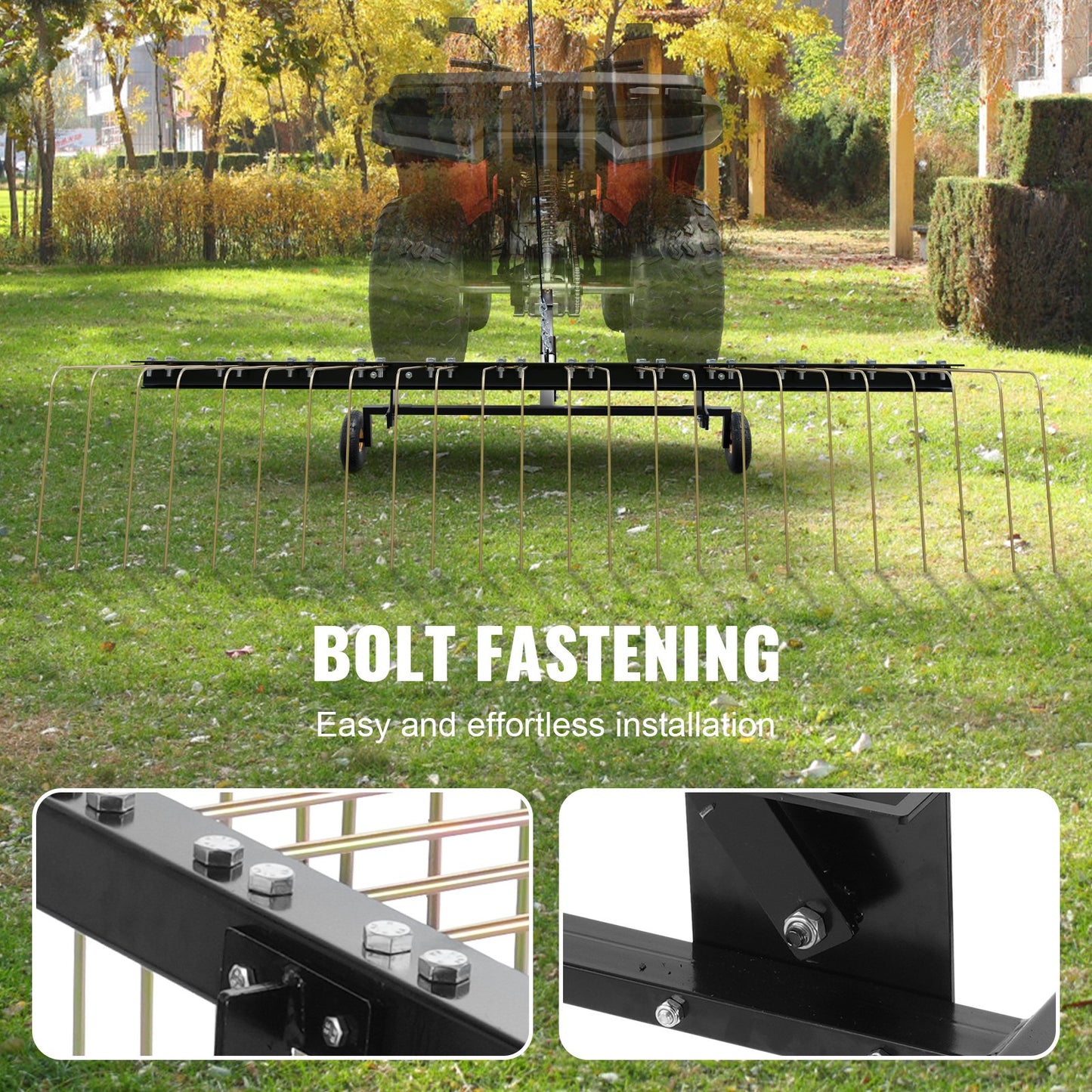 Tow Behind Dethatcher 60" Lawn Dethatcher Rake for ATV or Lawn Mower 24 Tines