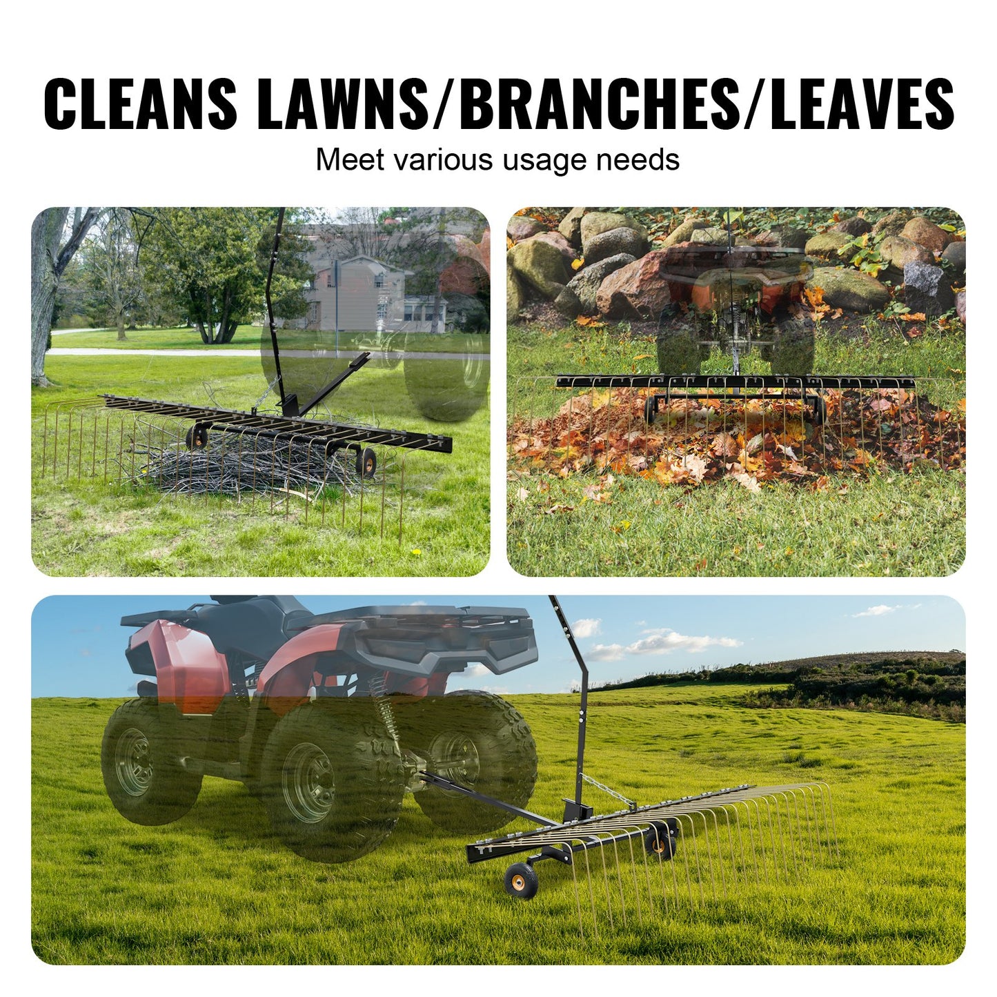 Tow Behind Dethatcher 60" Lawn Dethatcher Rake for ATV or Lawn Mower 24 Tines