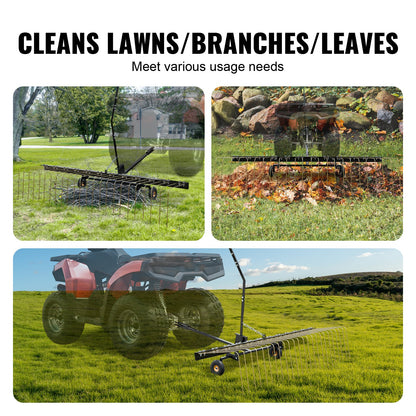Tow Behind Dethatcher 60" Lawn Dethatcher Rake for ATV or Lawn Mower 24 Tines