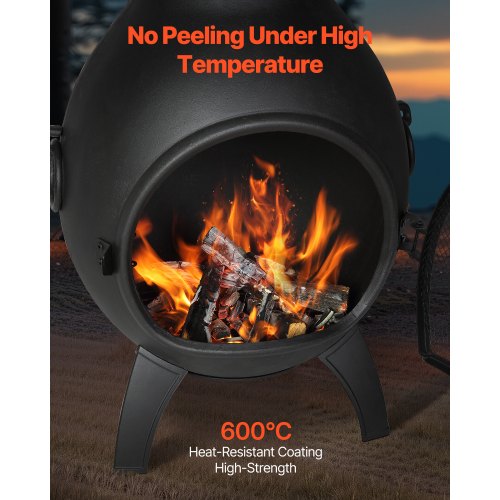 18 tums Chiminea vedeldad eldstad för utomhusbruk med grillnät och skorstensbeklädnad