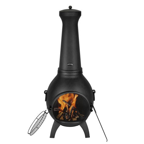 18 tums Chiminea vedeldad eldstad för utomhusbruk med grillnät och skorstensbeklädnad
