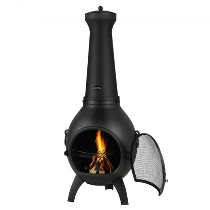 18 tums Chiminea vedeldad eldstad för utomhusbruk med grillnät och skorstensbeklädnad