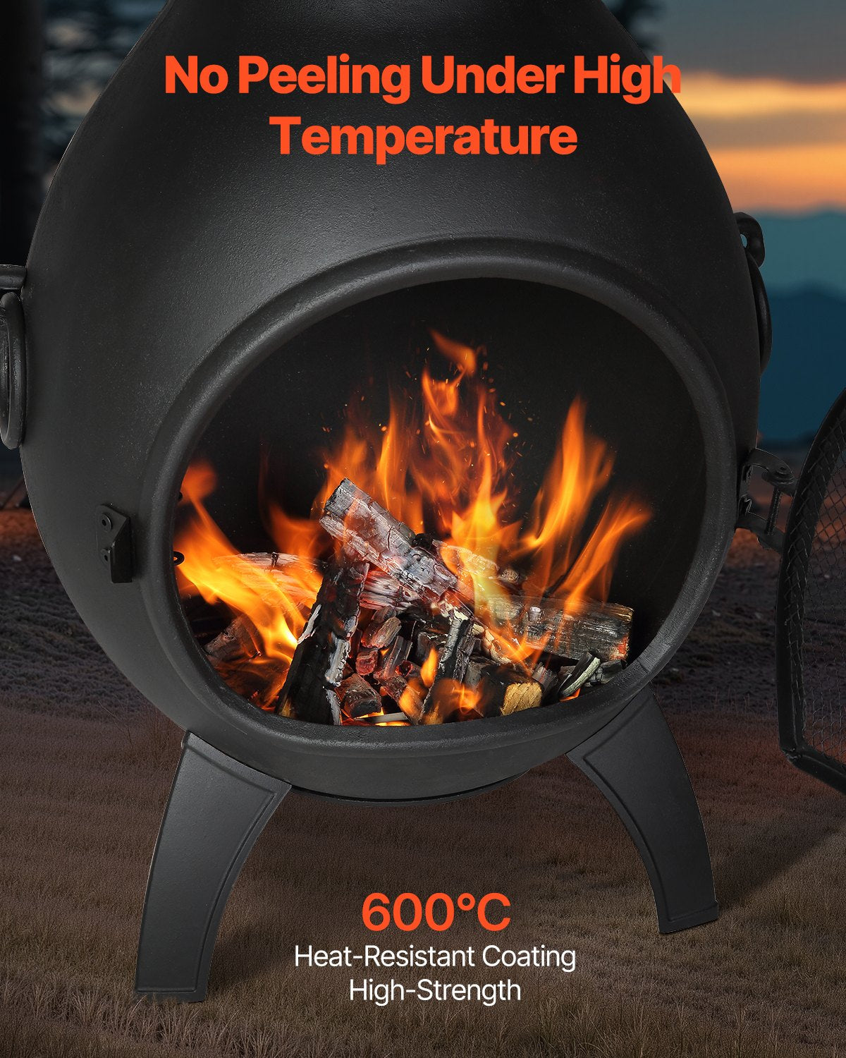 22 Inch Chiminea Outdoor Aluminum Fireplace with Grill Net and Chimney Rock