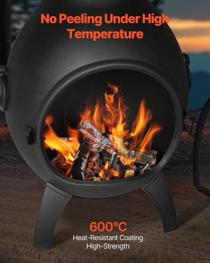 22 Inch Chiminea Outdoor Aluminum Fireplace with Grill Net and Chimney Rock