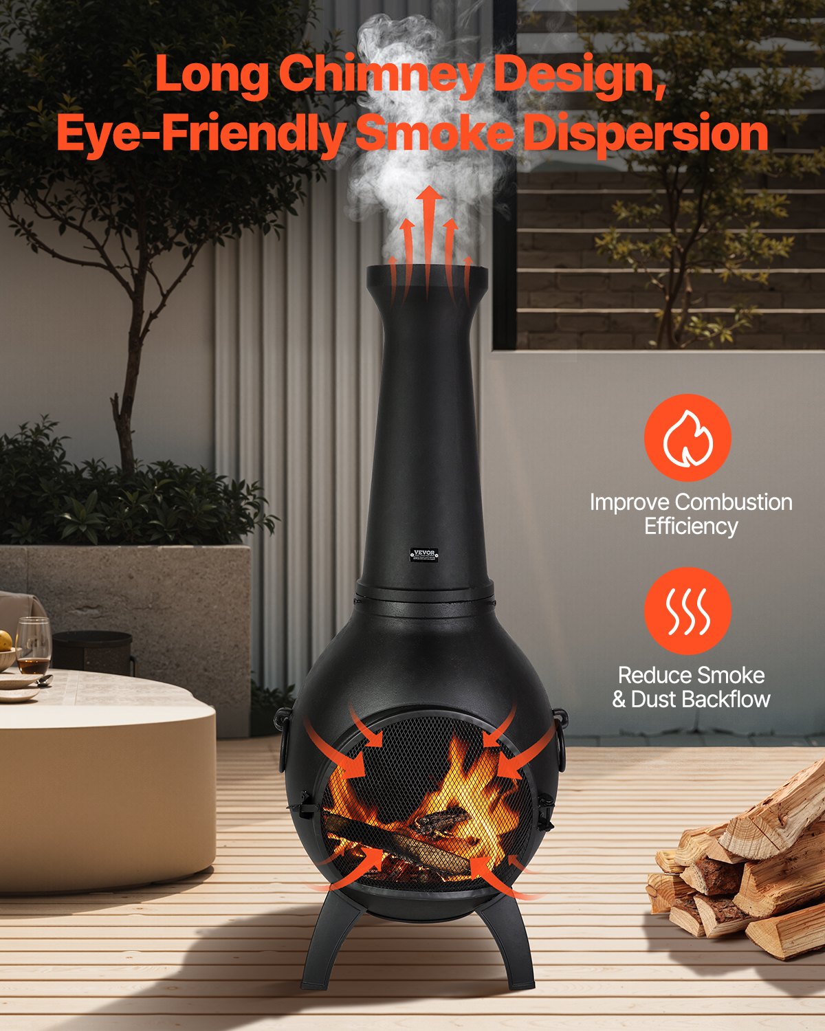 22 Inch Chiminea Outdoor Aluminum Fireplace with Grill Net and Chimney Rock