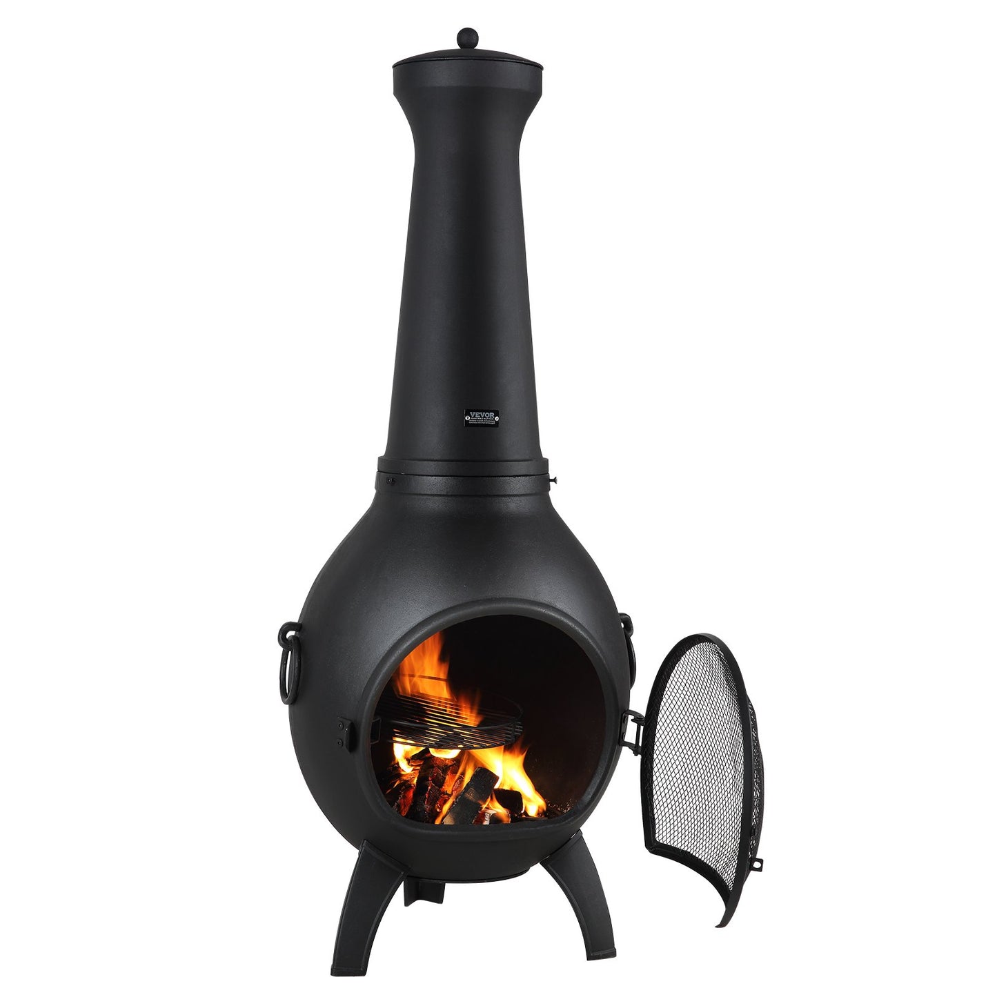 22 Inch Chiminea Outdoor Aluminum Fireplace with Grill Net and Chimney Rock