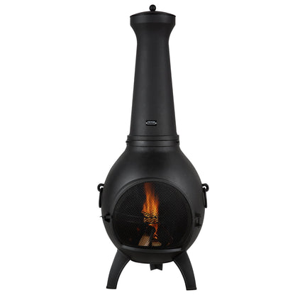 22 Inch Chiminea Outdoor Aluminum Fireplace with Grill Net and Chimney Rock