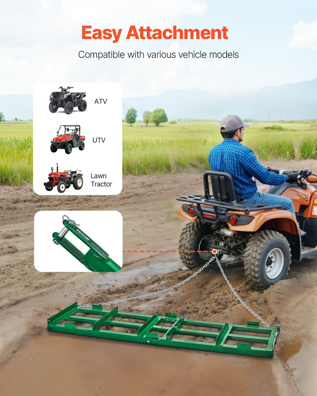 Drag Harrow 6 ft Heavy Duty Bogsering bakom Drag Harrow Uppfartsväghyvlar