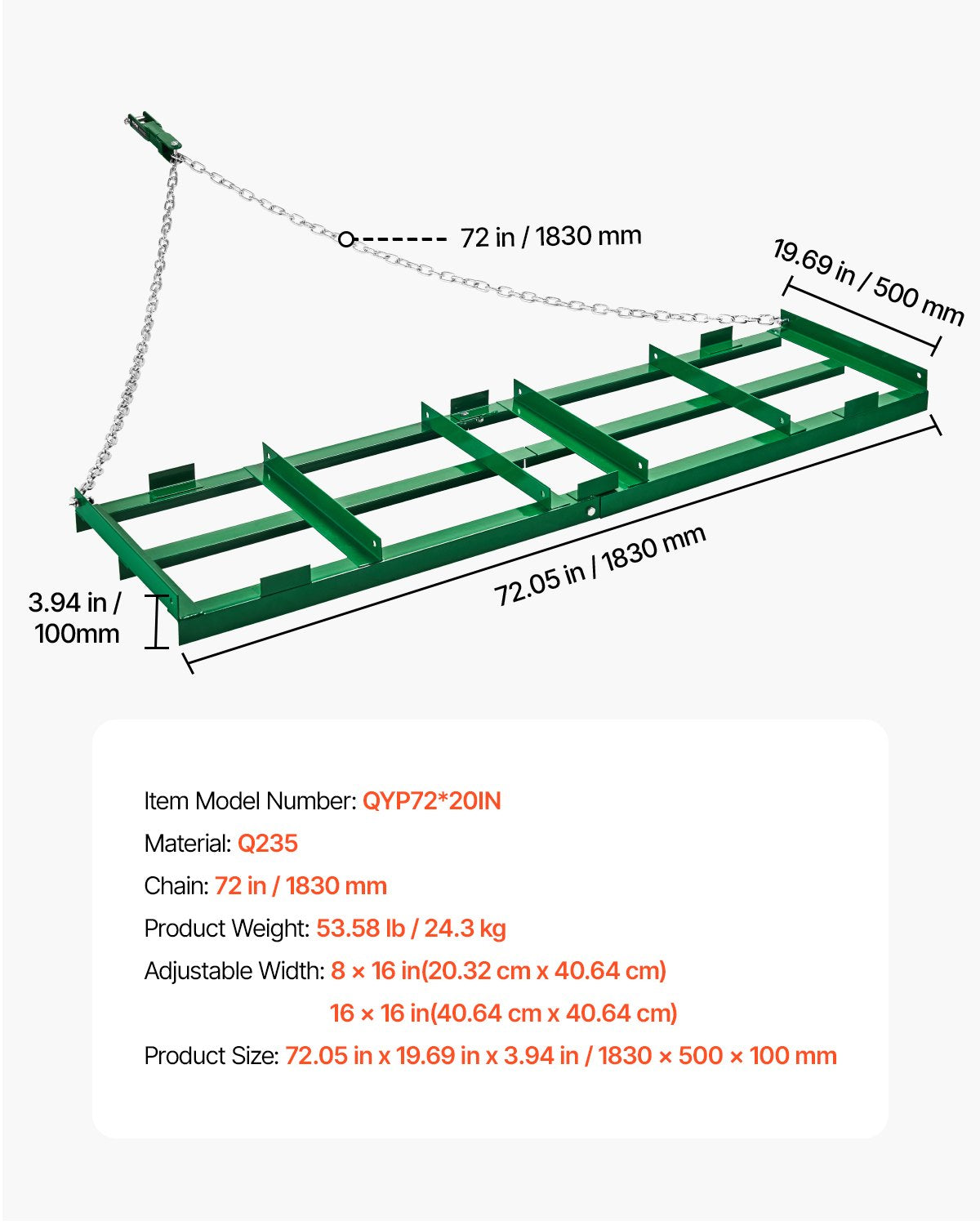 Drag Harrow 6 ft Heavy Duty Bogsering bakom Drag Harrow Uppfartsväghyvlar