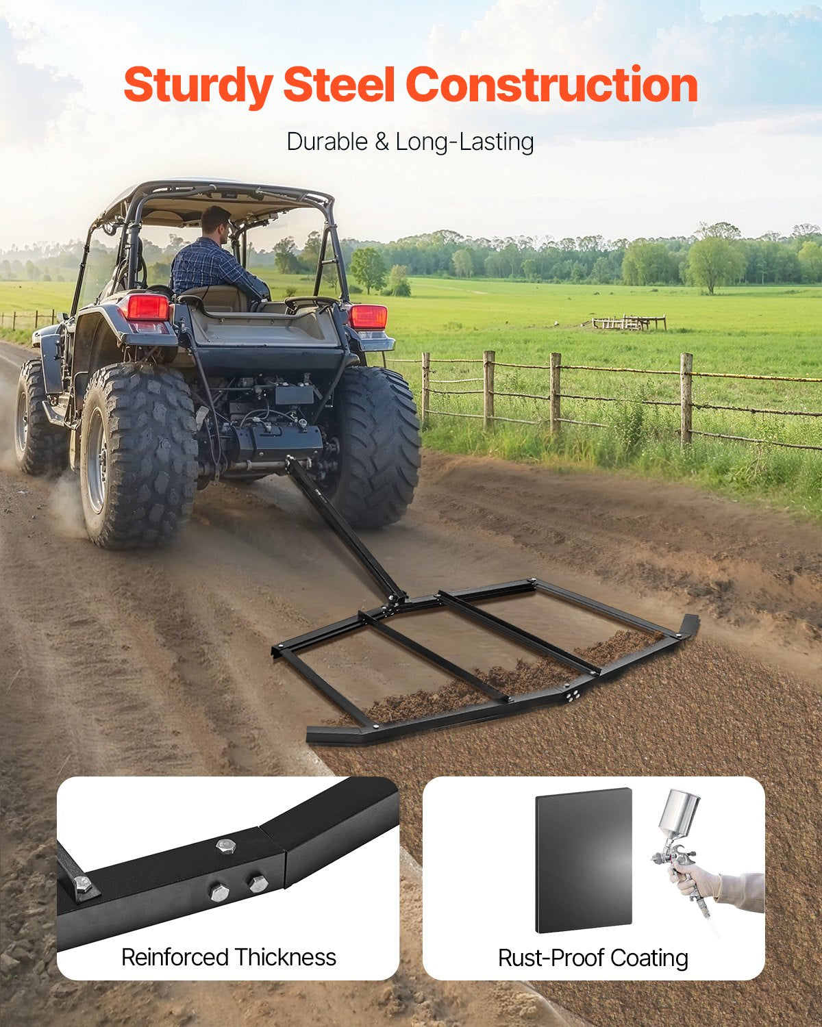 Drag Harrow 72" bredd bogsering bakom Drag Harrow Steel Gravel Grader ATV UTV
