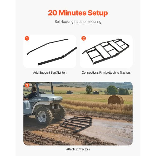 Pull Harrow 84" Wide Tow Behind Pull Harrow Steel Gravel Grader ATV UTV | EU