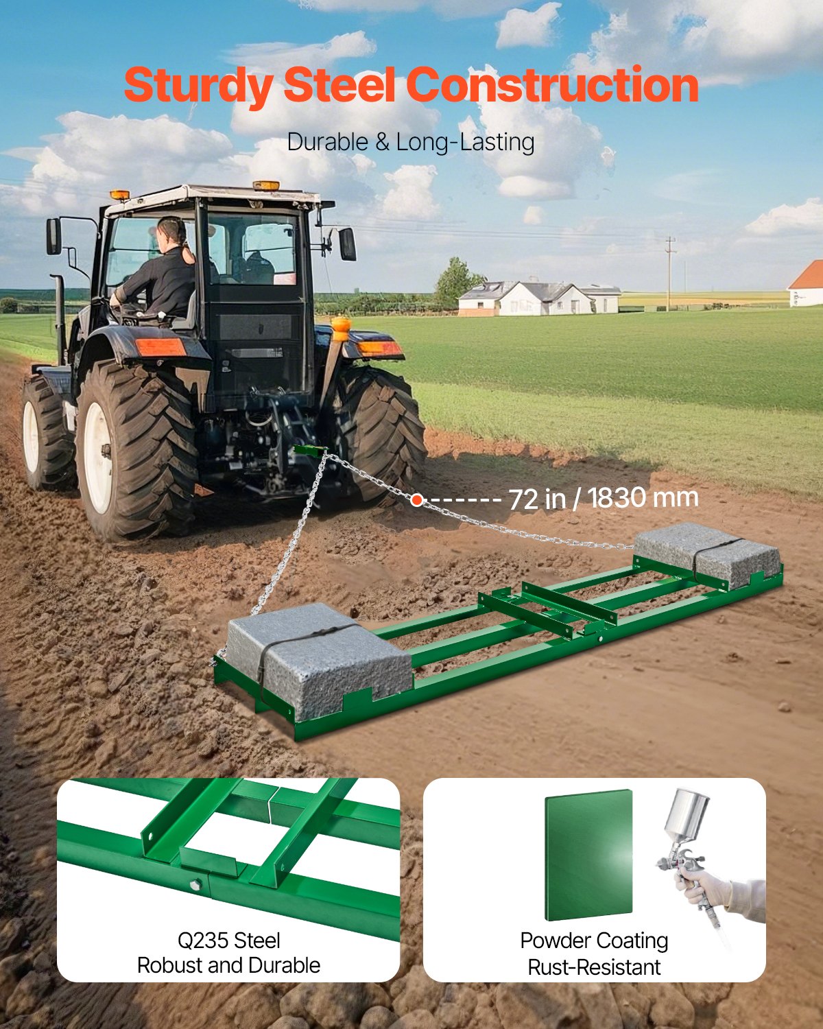 Drag Harrow 8 ft Heavy Duty Tow Behind Drag Harrow Driveway Graders