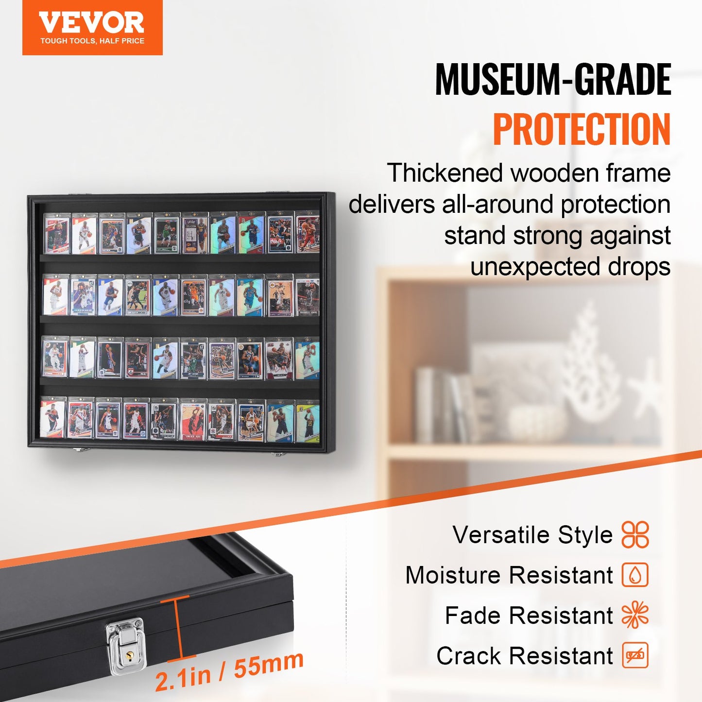 36 Graded Sport Card Display Case, 30,5x24,3x2,1 tum, Baseball Card Display Ram med 98 % UV-skydd Clear View PC-glas, låsbart väggskåp för fotboll Basket Hockey Trading Card