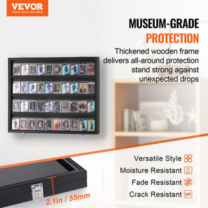 36 Graded Sport Card Display Case, 30,5x24,3x2,1 tum, Baseball Card Display Ram med 98 % UV-skydd Clear View PC-glas, låsbart väggskåp för fotboll Basket Hockey Trading Card