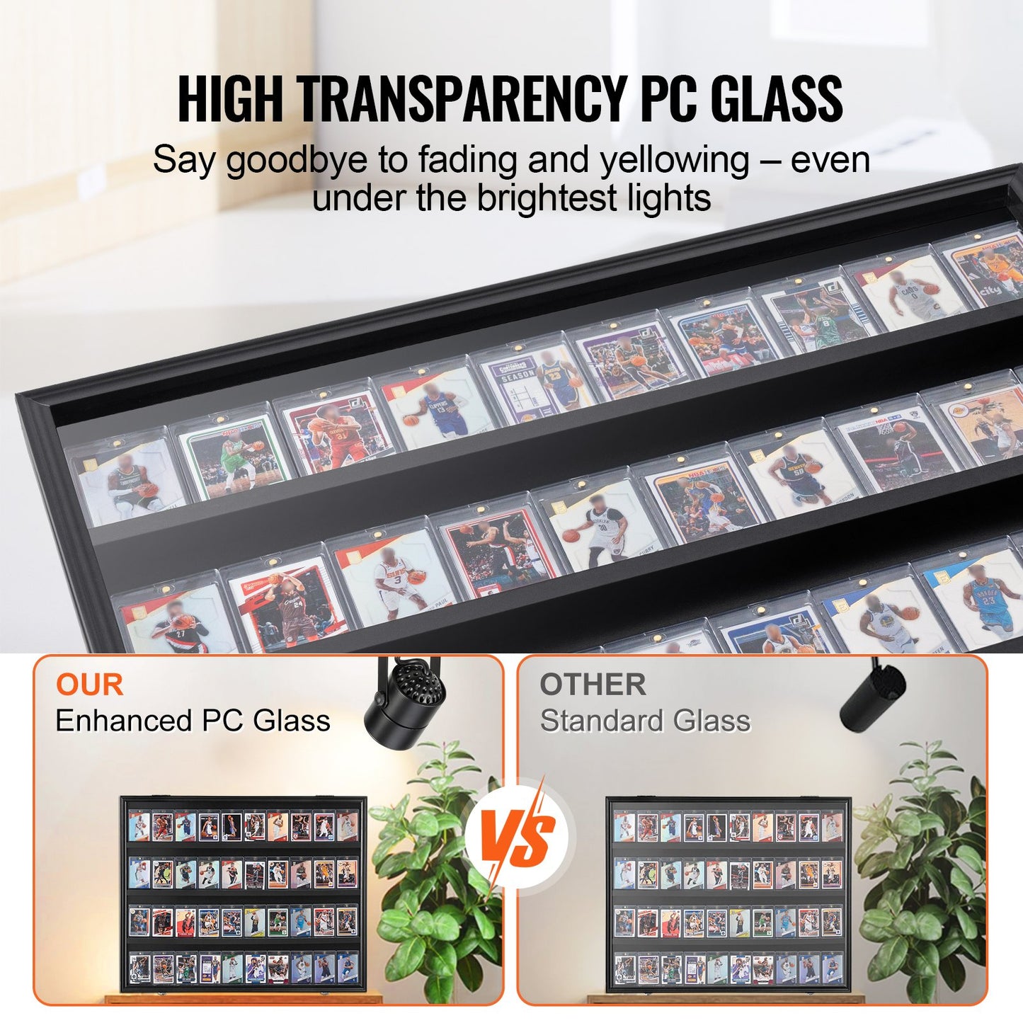 36 Graded Sport Card Display Case, 30,5x24,3x2,1 tum, Baseball Card Display Ram med 98 % UV-skydd Clear View PC-glas, låsbart väggskåp för fotboll Basket Hockey Trading Card