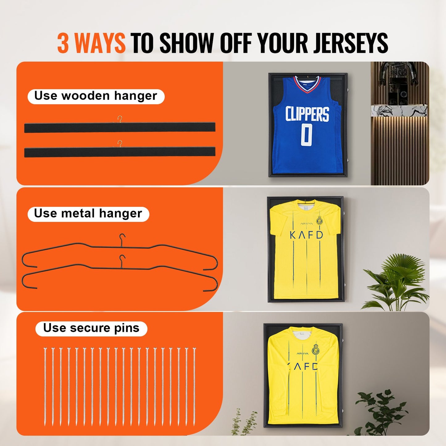 2PCs Jersey Display Ram Fodral, 23,3x31,2x1,5 tum, stor låsbar sporttröja skugglåda med 98 % UV-skydd PC-glas och galgar, för baseball-basketbollfotbollshockeytröja och uniform
