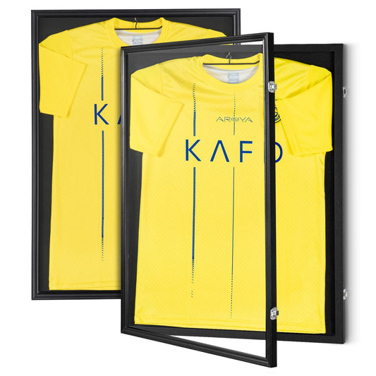 2PCs Jersey Display Ram Fodral, 23,3x31,2x1,5 tum, stor låsbar sporttröja skugglåda med 98 % UV-skydd PC-glas och galgar, för baseball-basketbollfotbollshockeytröja och uniform
