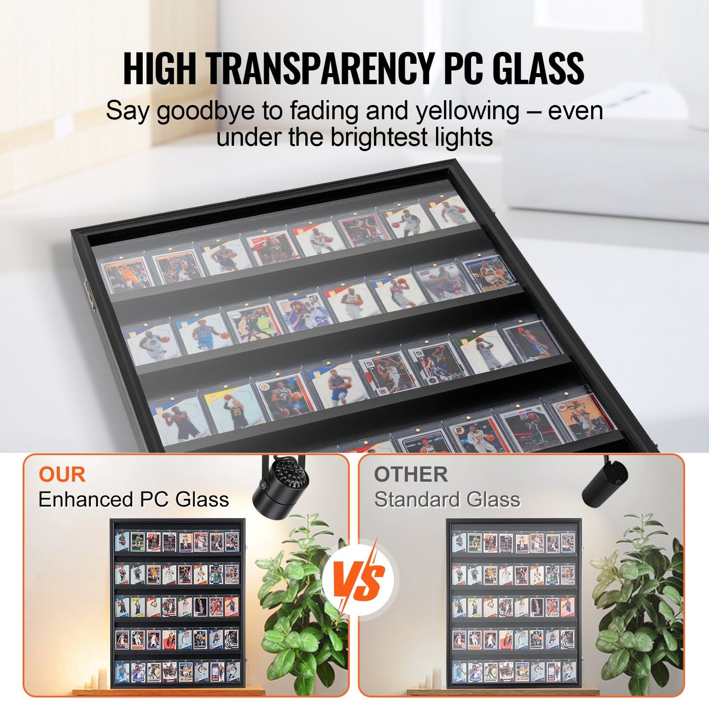 35 Graded Sport Card Display Case, 24,3x30,5x2,1 tum, Baseball Card Display Ram med 98 % UV-skydd Clear View PC-glas, Låsbart väggskåp för fotboll Basket Hockey Trading Card