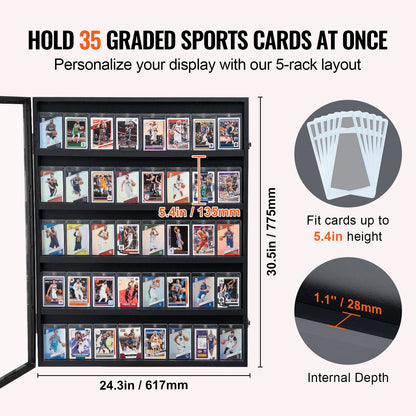 35 Graded Sport Card Display Case, 24,3x30,5x2,1 tum, Baseball Card Display Ram med 98 % UV-skydd Clear View PC-glas, Låsbart väggskåp för fotboll Basket Hockey Trading Card