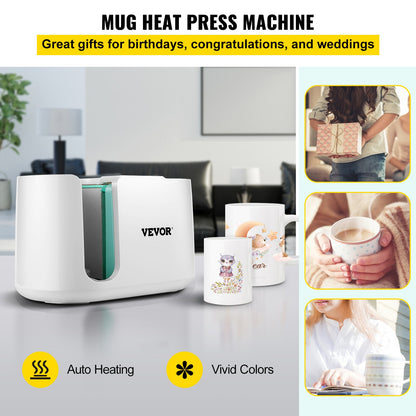 Muggpressmaskin, Automatisk Muggvärmepress 11-15 oz, Cup Transfer Sublimation Portable Coffee Presser med One-touch-knapp, Pro Easy Mug Press Machine Gör det själv-utskrift som familjens vänner presenterar