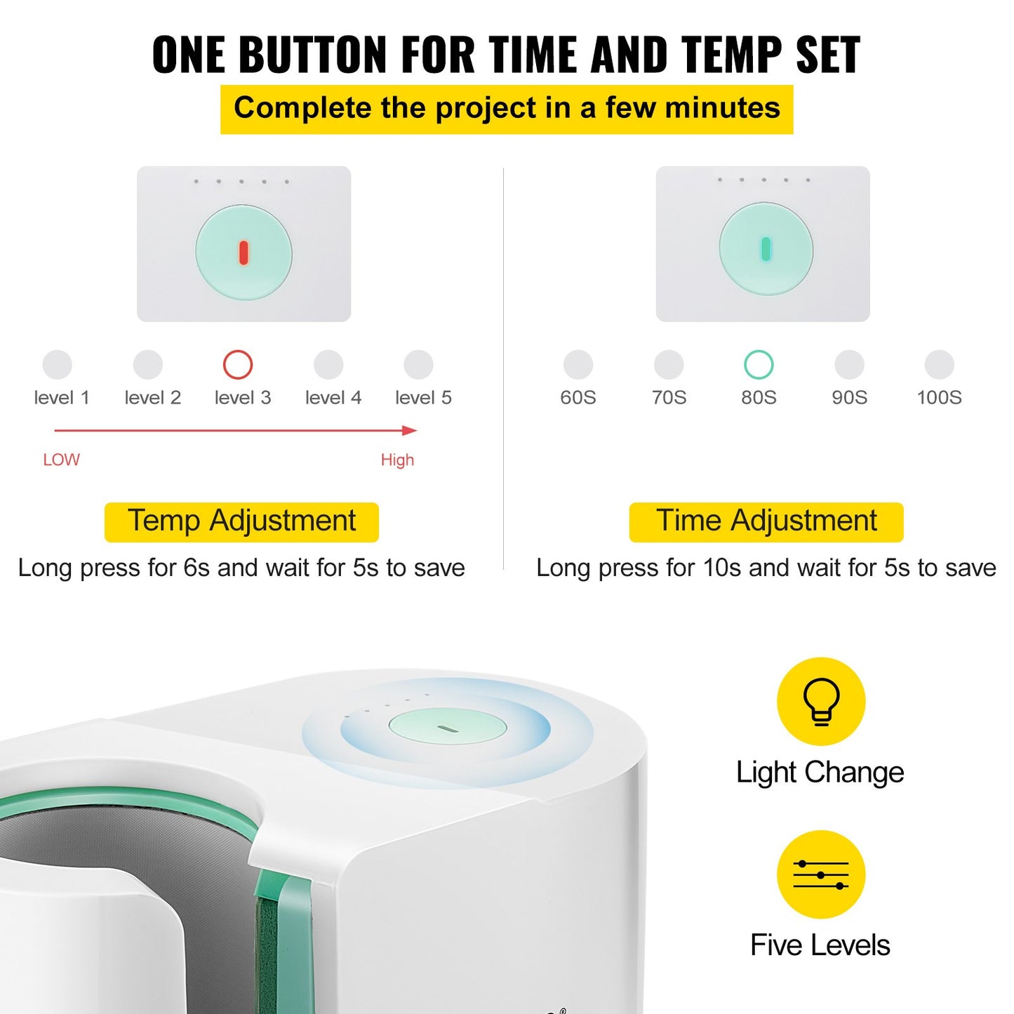 Muggpressmaskin, Automatisk Muggvärmepress 11-15 oz, Cup Transfer Sublimation Portable Coffee Presser med One-touch-knapp, Pro Easy Mug Press Machine Gör det själv-utskrift som familjens vänner presenterar