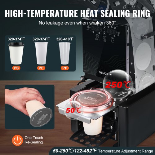 Helautomatisk koppförslutningsmaskin, 500-650 koppar/timme, koppförslutningsmaskin för 190 mm höga och 90/95 mm koppar, elektrisk Boba-teförslutare med digital kontroll LCD-panel för bubbelmjölkste och kaffe, svart |  EU