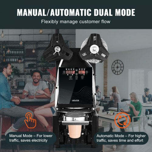 Helautomatisk koppförslutningsmaskin, 500-650 koppar/timme, koppförslutningsmaskin för 190 mm höga och 90/95 mm koppar, elektrisk Boba-teförslutare med digital kontroll LCD-panel för bubbelmjölkste och kaffe, svart |  EU
