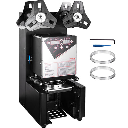 Helautomatisk koppförseglingsmaskin, 500-650 koppar/h, koppförseglingsmaskin för 190 mm lång & 90/95 mm kopp, elektrisk Boba teförsegling med digital kontroll LCD-panel för Bubble Milk Tea Coffee, svart