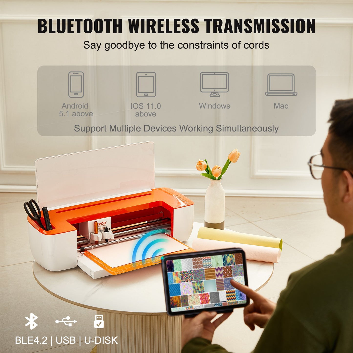 Vinyl Cutter Machine, Bluetooth Connectivity DIY Cut Machine, kompatibel med iOS, Android, Windows och Mac, massiva mönster ingår, för att skapa anpassade kort, heminredning