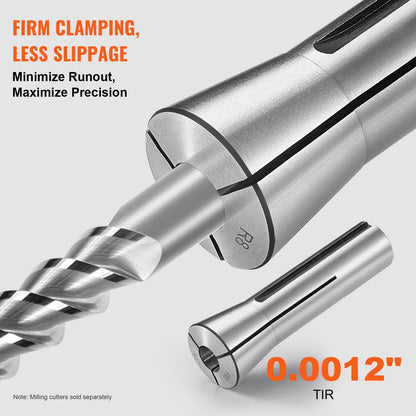 13 st Precision R8 Spännhylsa Set, 1/8'' - 7/8'', 45# Alloy Steel Mill Collet Chuck 0,0012"/30μm TIR med 13 märkta förvaringslådor, för Fräsmaskiner Borrpressar Borrmaskin Bearbetningscenter