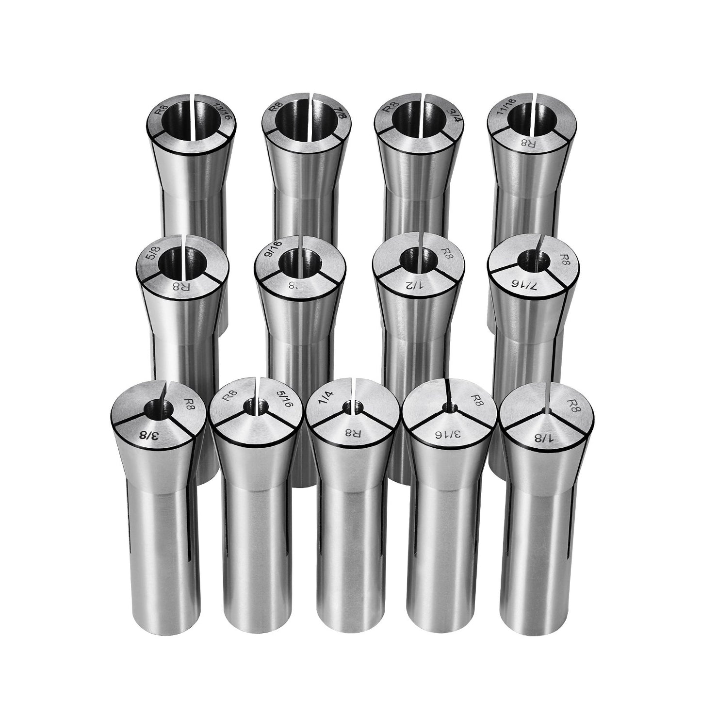 13 st Precision R8 Spännhylsa Set, 1/8'' - 7/8'', 45# Alloy Steel Mill Collet Chuck 0,0012"/30μm TIR med 13 märkta förvaringslådor, för Fräsmaskiner Borrpressar Borrmaskin Bearbetningscenter