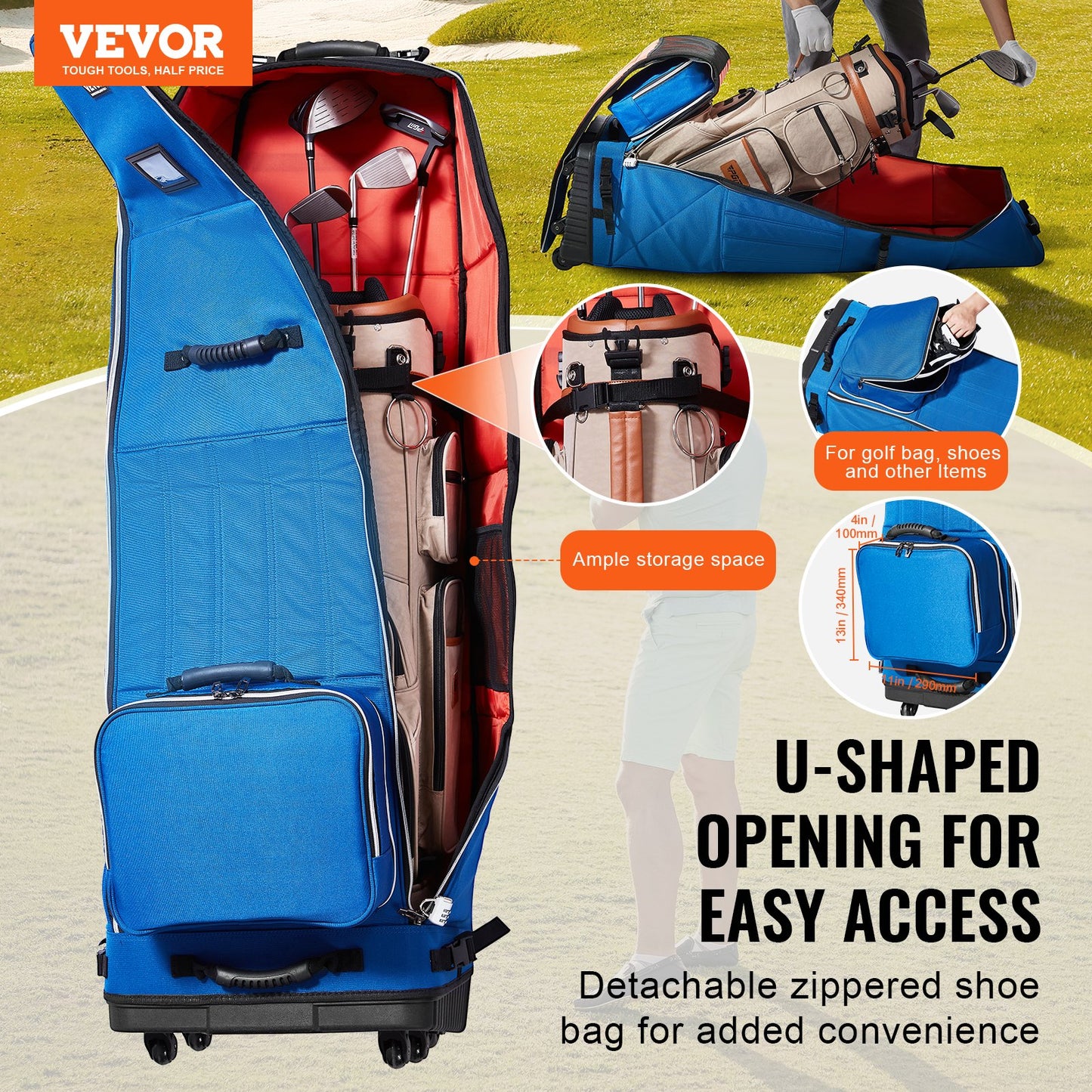 Golf Club Travel Bag Golf Luggage Bag Cover with Wheels 1200D Oxford