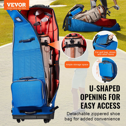 Golf Club Travel Bag Golf Luggage Bag Cover with Wheels 1200D Oxford