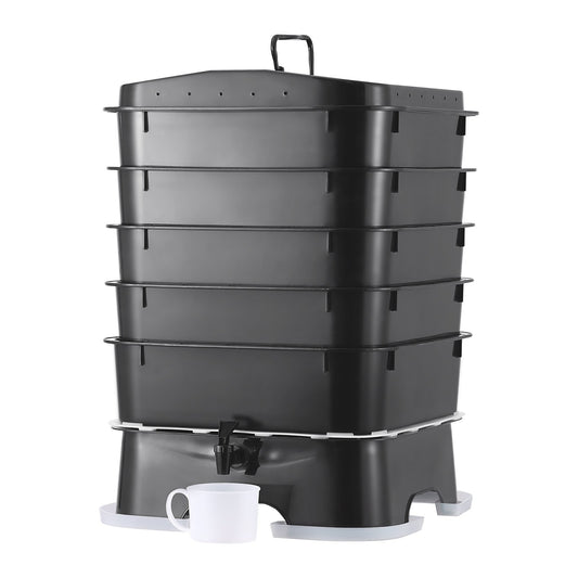 5-tray worm composter, 50L worm compost bin outdoor and indoor, worm farm kit with sustainable design, for food waste recycling, worm castings, worm tea, vermiculture and vermicomposting