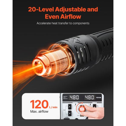 2-in-1 Hot Air Rework &amp; Soldering Station 820W with 5V USB Charging Port | EU