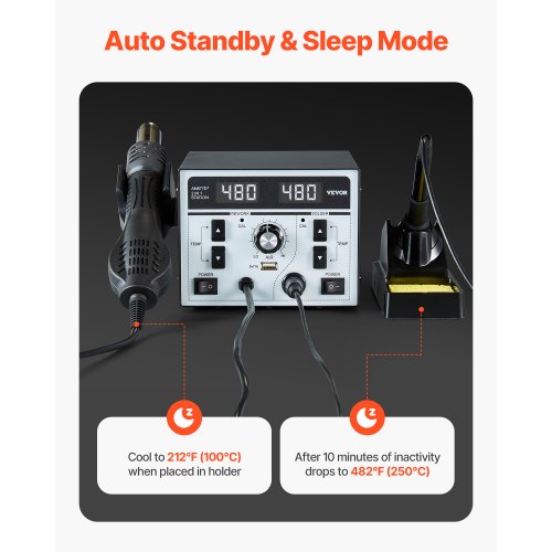 2-in-1 Hot Air Rework &amp; Soldering Station 820W with 5V USB Charging Port | EU